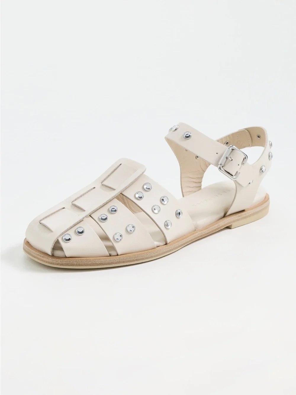 Freda Salvador 10 Sera Fisherman Sandals White Gem Embellishments - Picture 4 of 13